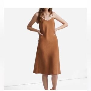 MATE the Label Linen Slip Dress Sedona Brown V-Neck Natural Fiber SZ S